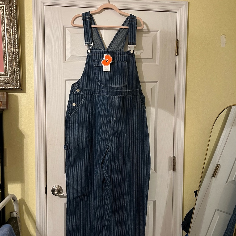 Cider Plus Sized Blue Striped Wide Leg Jumpsuit